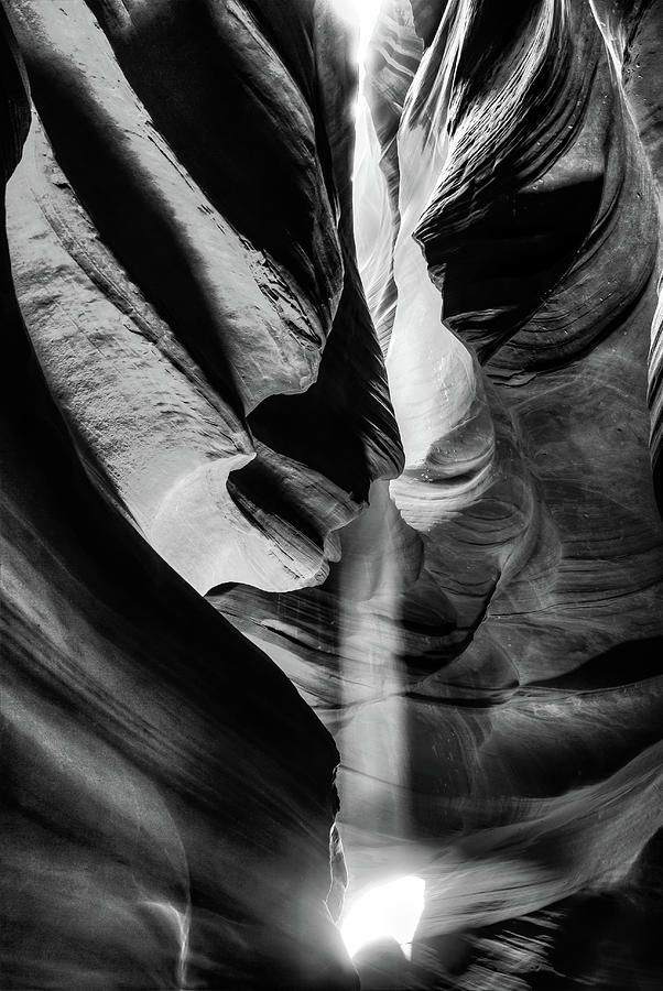 Shine Down - Antelope Canyon Black and White Photograph by Gregory Ballos