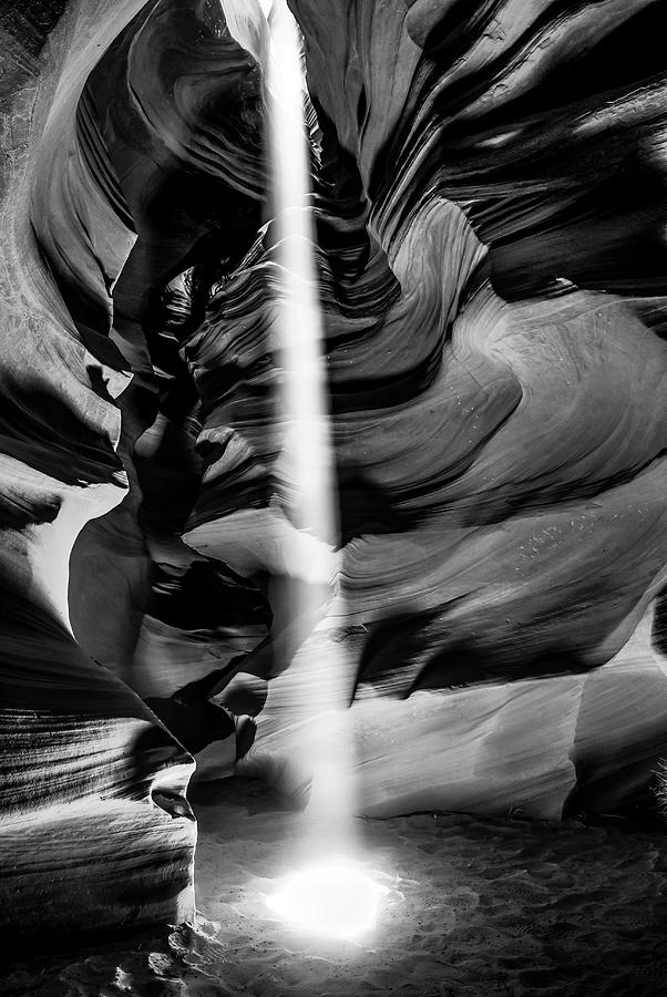 Shining Light Into Antelope Canyon - Black and White Photograph by Gregory Ballos
