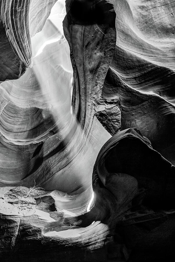 Shining Light Into Antelope Canyon - Page Arizona - Black and White Photograph by Gregory Ballos