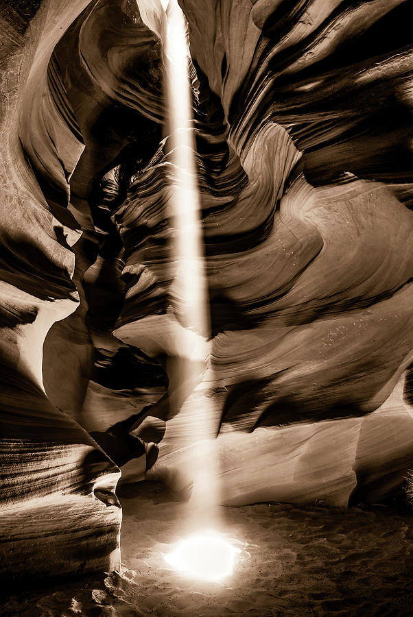 Shining Light Into Antelope Canyon - Sepia Edition Photograph by Gregory Ballos