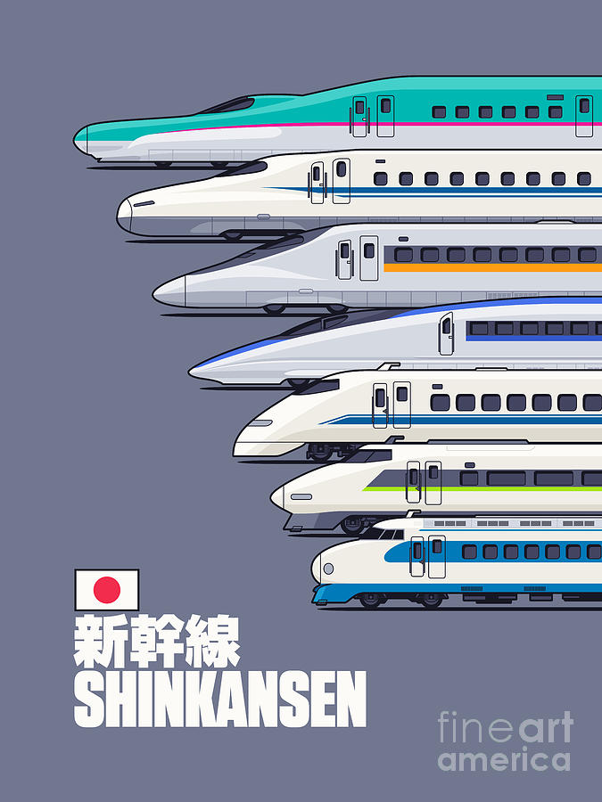 Train Digital Art - Shinkansen Bullet Train Evolution Grey by Organic Synthesis