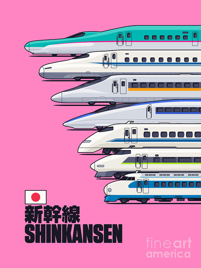 Train Digital Art - Shinkansen Bullet Train Evolution Pink by Organic Synthesis