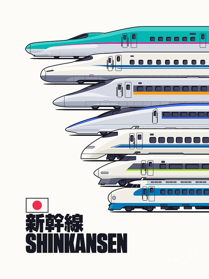Train Digital Art - Shinkansen Bullet Train Evolution - White by Organic Synthesis