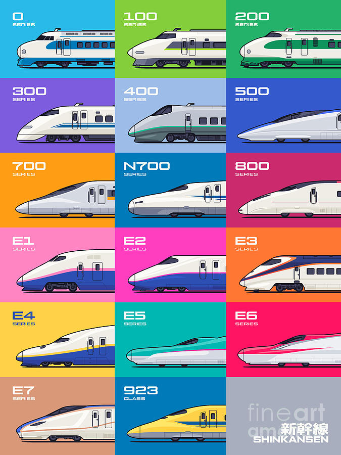Train Digital Art - Shinkansen Bullet Train Grid Pattern by Organic Synthesis