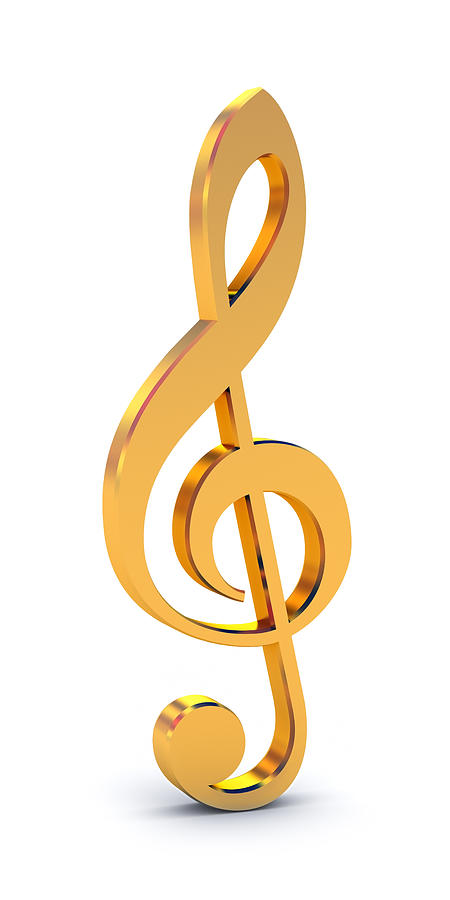 Shiny, golden treble clef free-standing symbol on white Photograph by Temniy