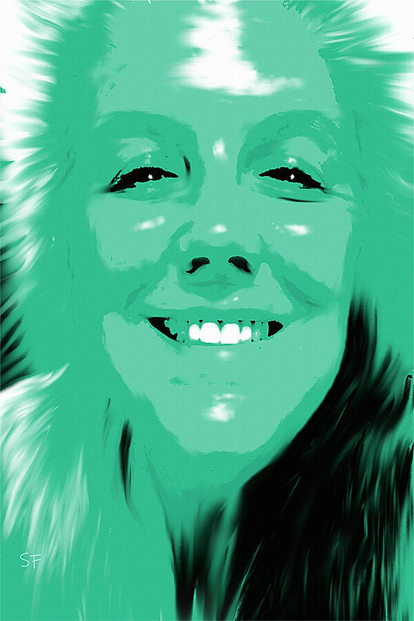 Shiny Happy Neo Mint Smiling Green Lady Pop Art  Mixed Media by Shelli Fitzpatrick