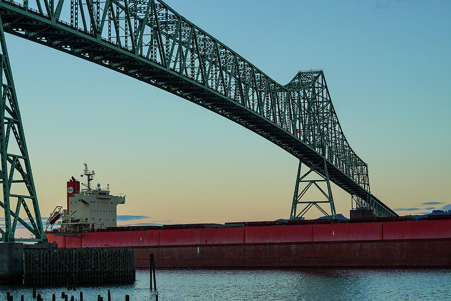 Ship and Bridge Photograph by Peggy McCormick