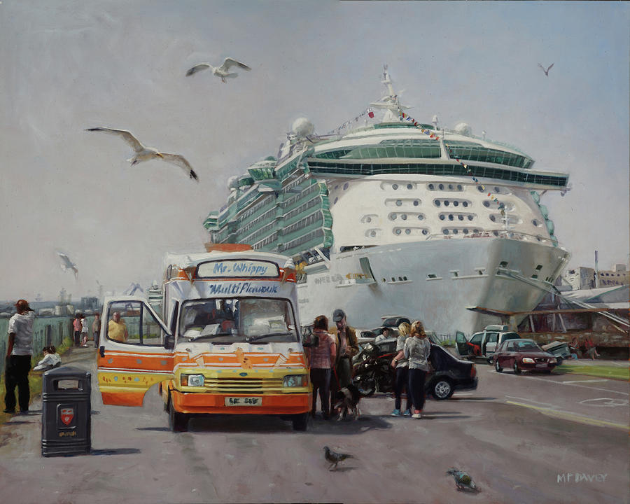 Summer Painting - Ship and ice creams at Mayflower Park Southampton by Martin Davey