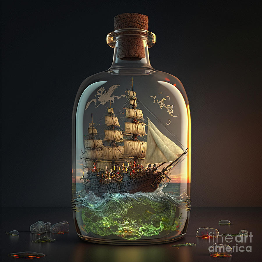 Ship in a glass bottle 2 Digital Art by Mark Ashkenazi - Pixels