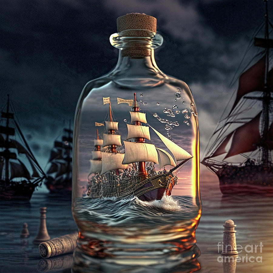 Ship in a glass bottle AI Art Digital Art by Mark Ashkenazi - Pixels