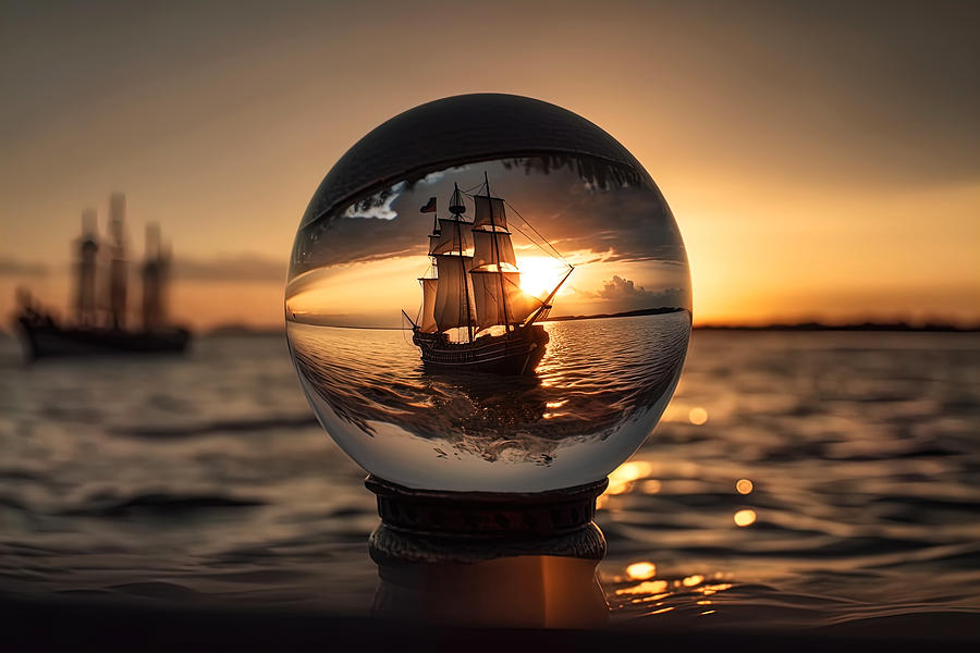 Sunset Mixed Media - Ship in a Sphere by Ed Taylor