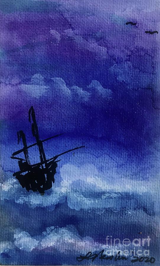 Ship in a storm Painting by Linda Gustafson-Newlin