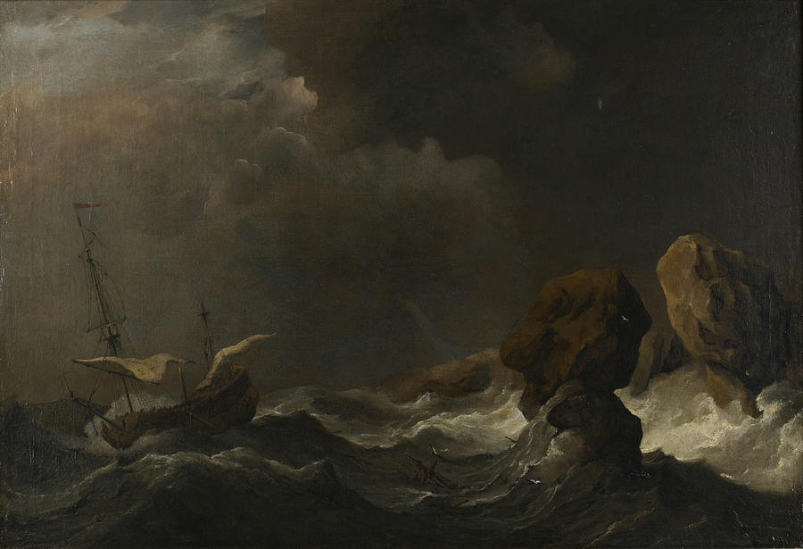 Ship in Distress off Rock Painting by Willem van de - Fine Art America