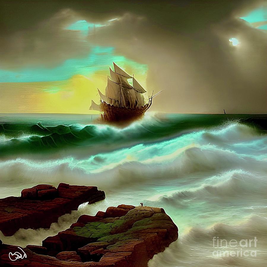 Ship in storm Digital Art by Craig Walters