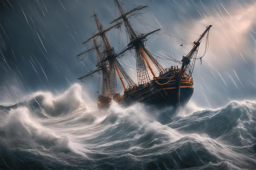 Nature Digital Art - Ship in the storm by Manjik Pictures