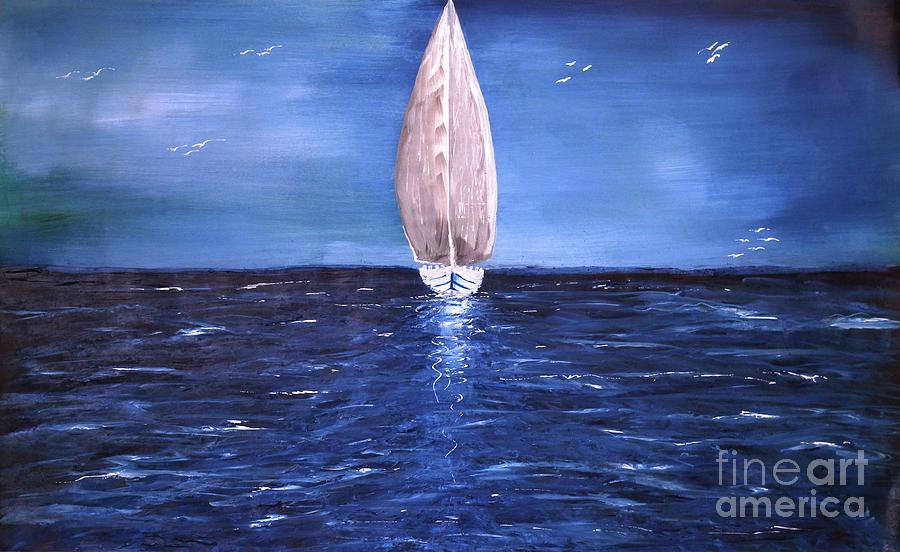 Abstract Painting - Ship on blue sea by Taijul Islam