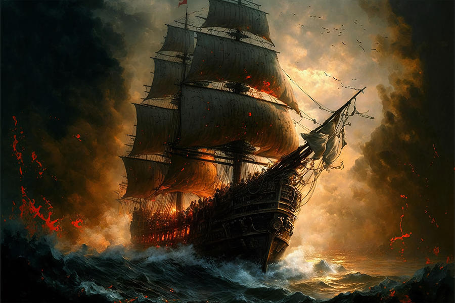 Ship On Fiery Sea Digital Art by John Neff - Fine Art America