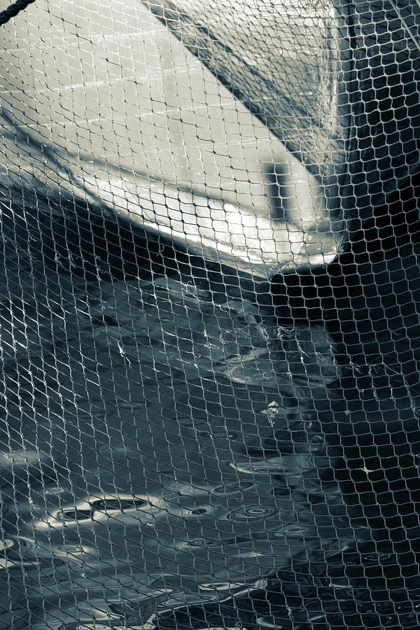 Ship railing net and water pattern in a harbor bay - duotone blue-beige Photograph by Ulrich Kunst And Bettina Scheidulin
