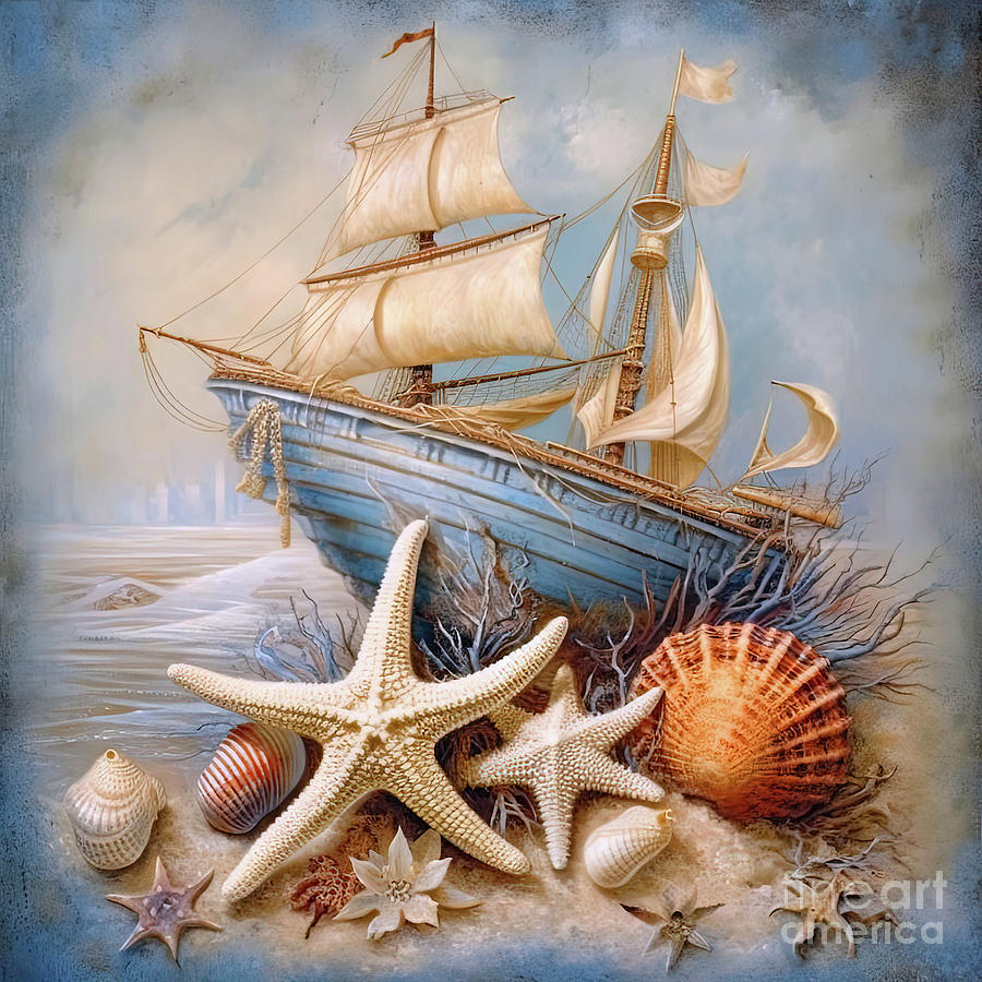 Ship Shells and Star Fish  Digital Art by Elaine Manley