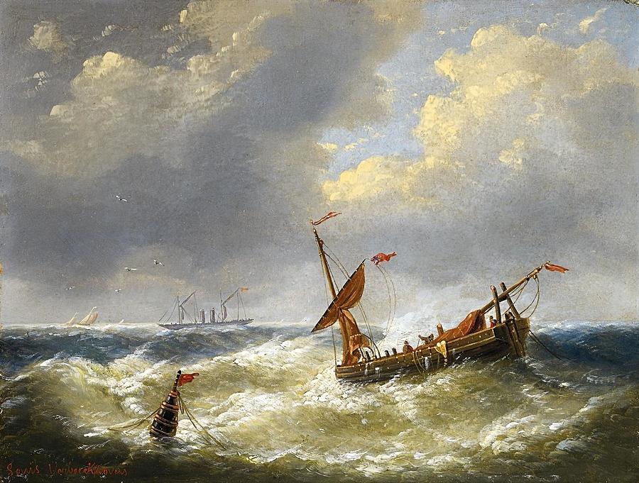 Shipping in Choppy Waters Painting by Charles-Louis Verboeckhoven ...