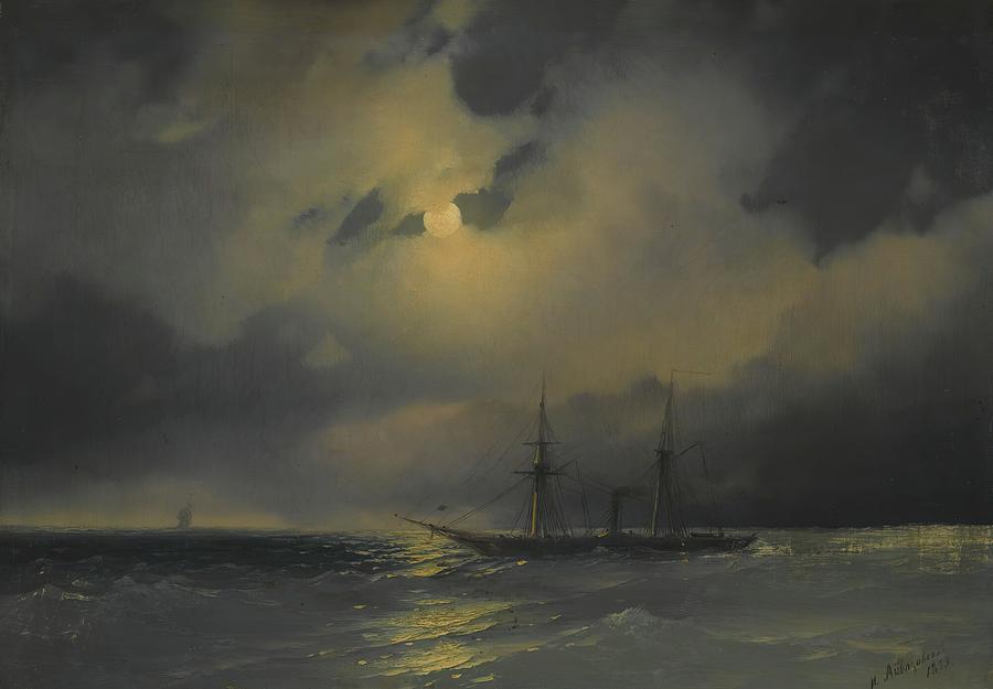 Shipping In Moonlight  Painting by Lagra Art