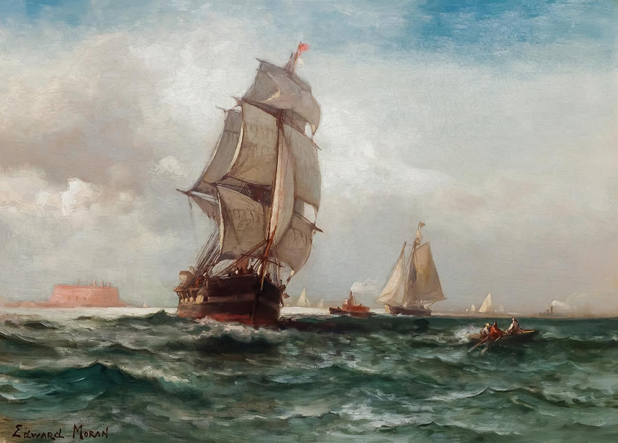 Shipping Off Governors Island By Edward Moran Painting