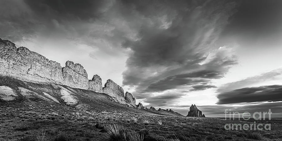 Black And White Photograph - Shiprock in Black and White at Sunrise by Henk Meijer Photography