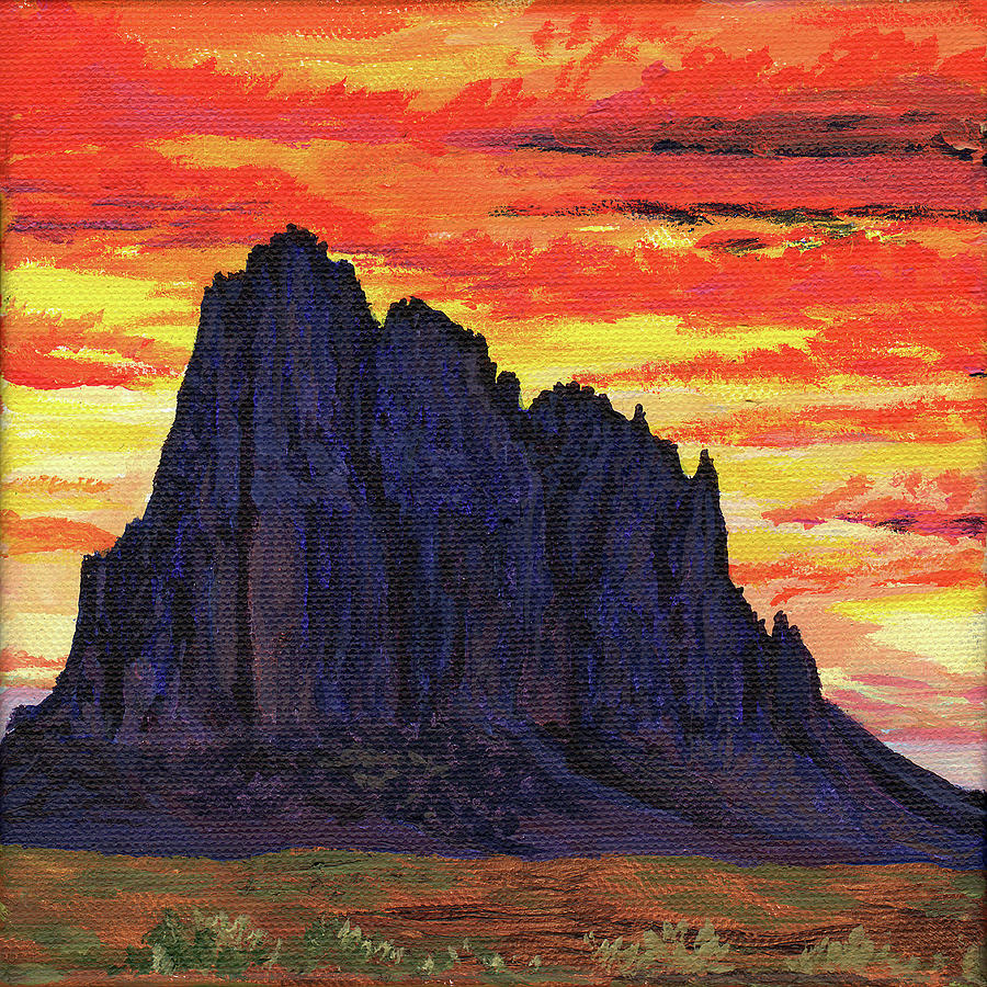 Shiprock north side Painting by Timithy L Gordon
