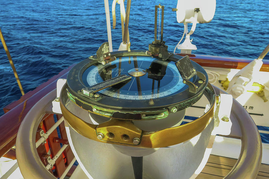 Ship's Compass on Deck by Julie A Murray