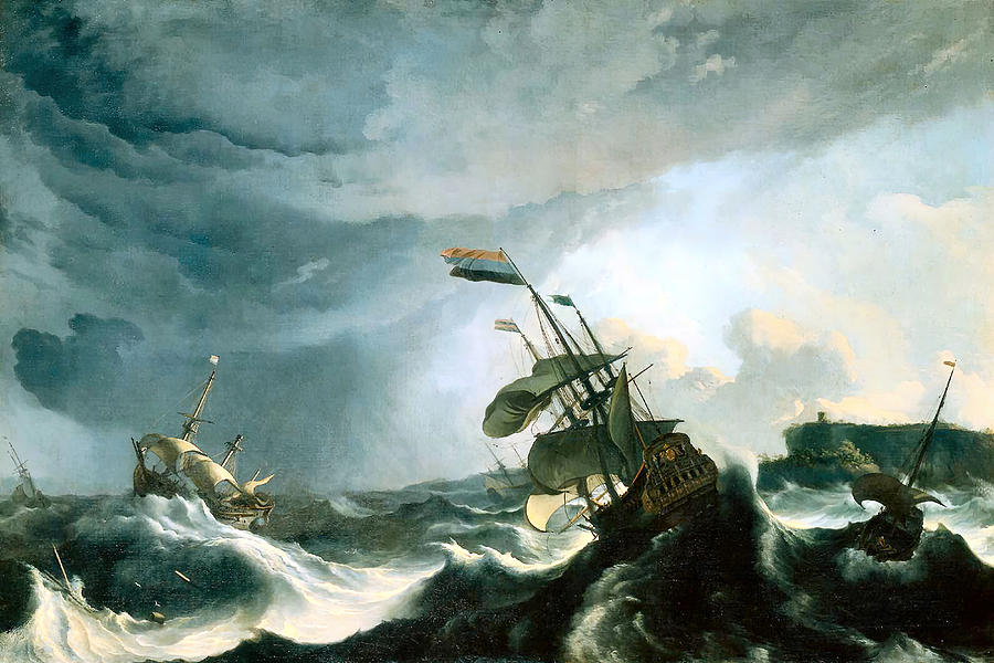 Ships in Distress in a Heavy Storm Photograph by Ludolf Backhuysen