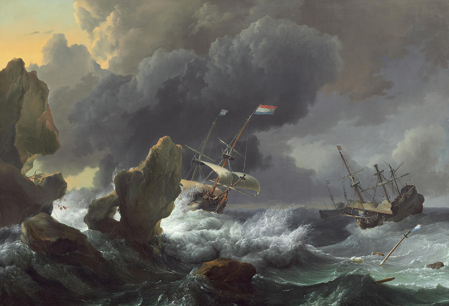Ships in Distress off a Rocky Coast, 1667 Painting by Ludolf Bakhuizen
