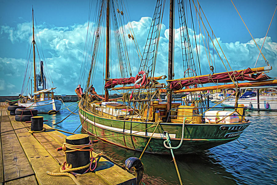 Ships in the Harbor Oil Painting Photograph by Debra and Dave Vanderlaan