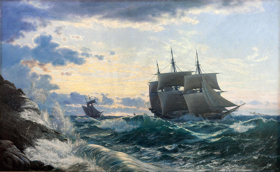 Ships in the Morning after a Storm, Seeing Land Painting by Carl Rasmussen