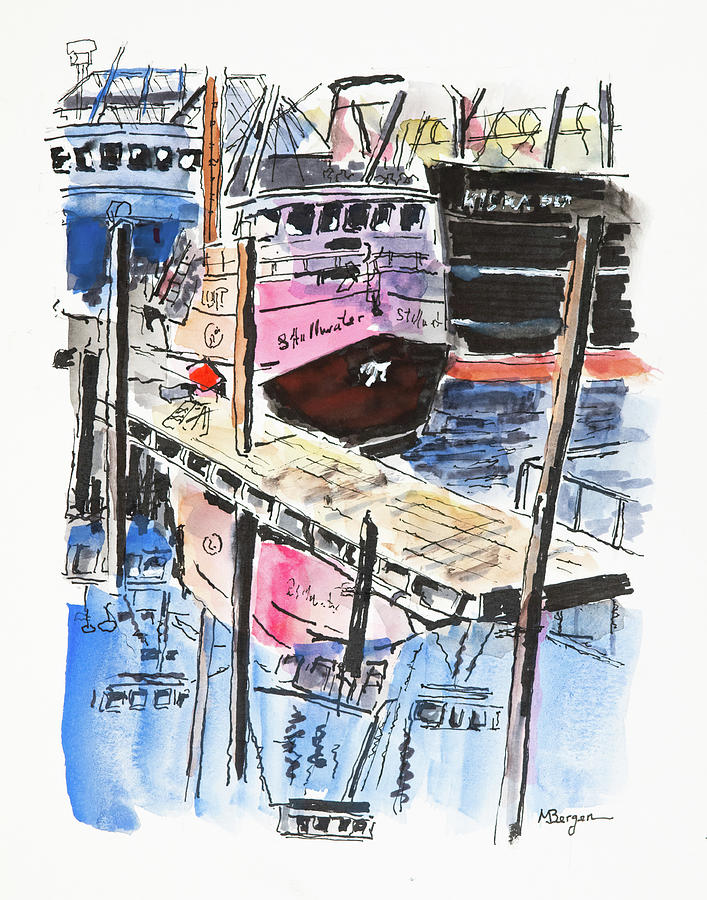 Ships in Toledo, OR Drawing by Mike Bergen