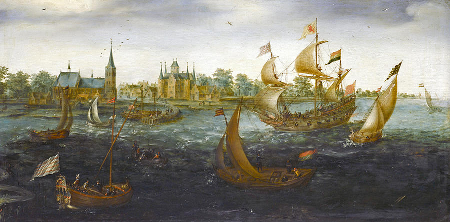 Ships off IJselmonde Painting by Aert Anthoniszoon