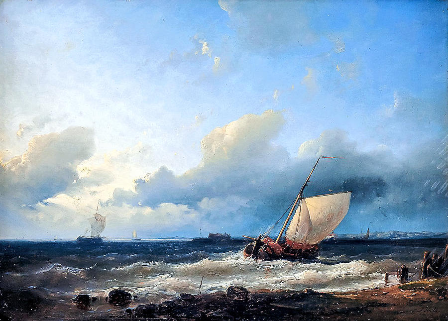 Ships Off The Coast Abraham Hulk I 1813 1897 Nederland Painting