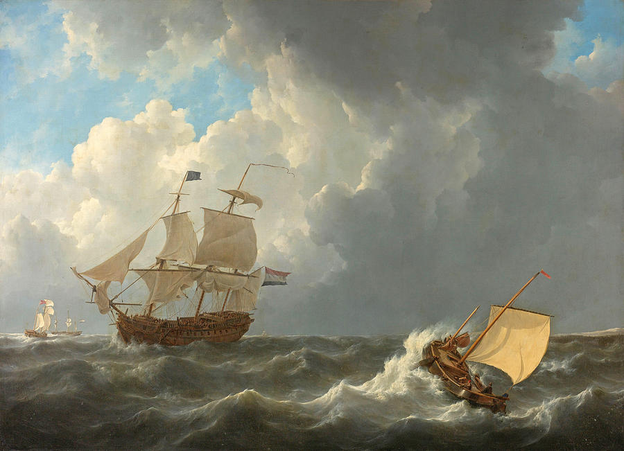 Ships on a Stormy Sea Painting by Johannes Christiaan Schotel