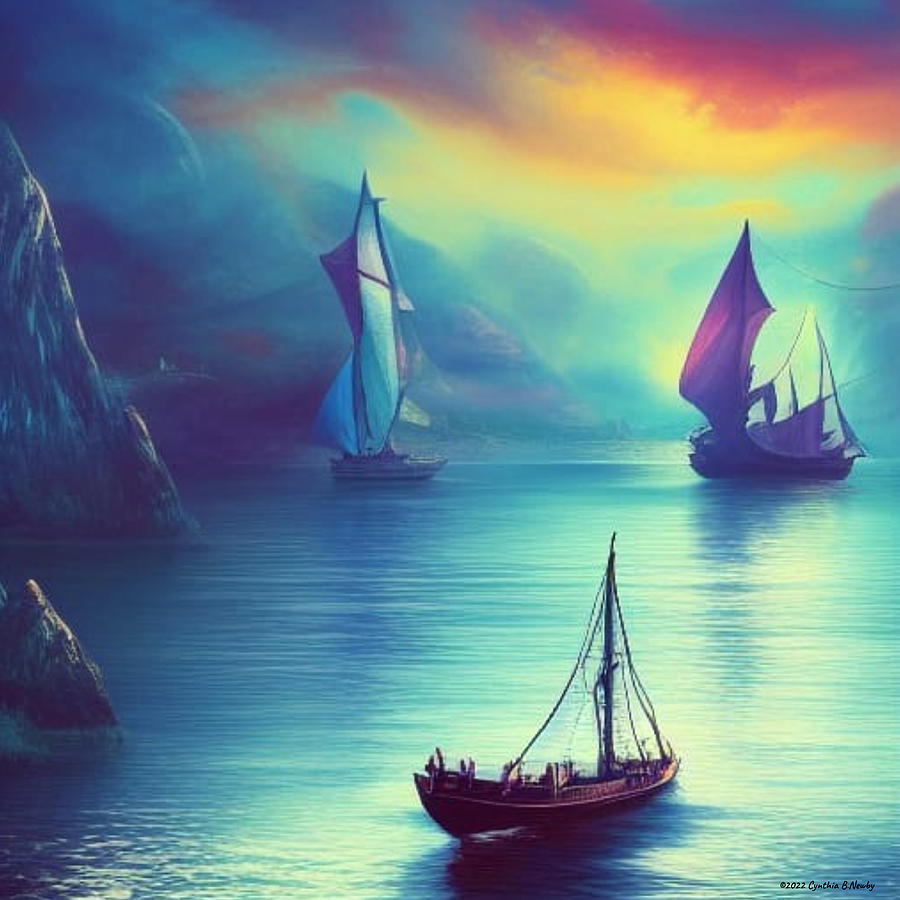 Ships on Calm Waters Digital Art by Cindys Creative Corner