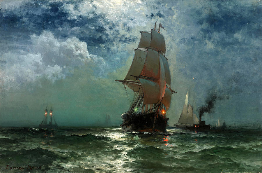 Ships Sailing at Night Painting by Edward Moran