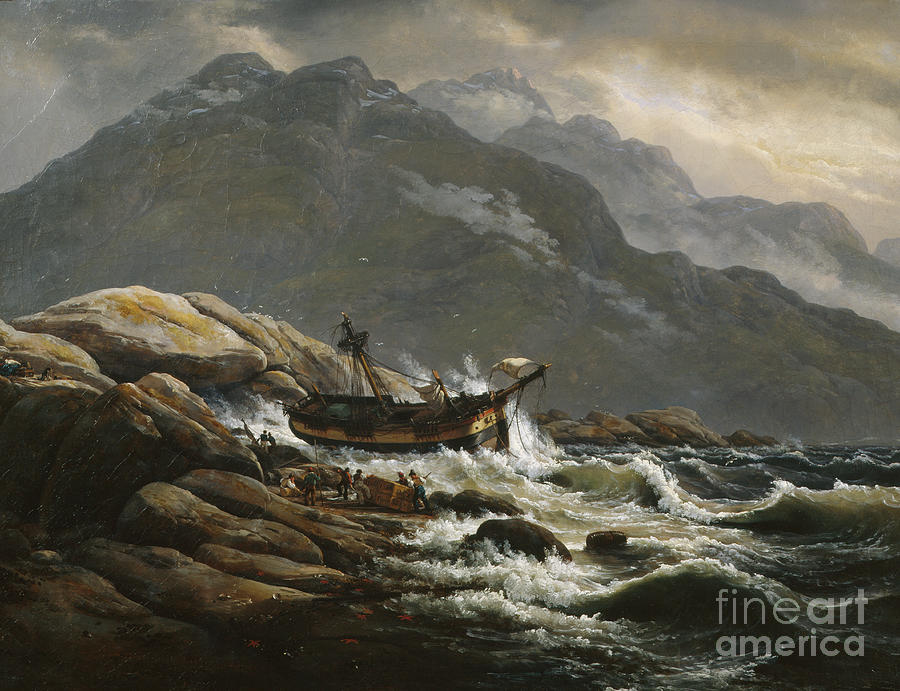 Shipwreck, 1830 Painting by O Vaering by Johan Christian Dahl