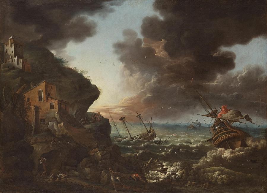 Shipwreck on a Coast Late 18th century Imitator of Claude Painting by MotionAge Designs