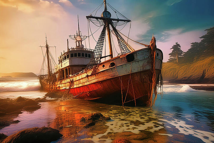 Sunset Photograph - Shipwreck by Pete Federico Sunset Photograph - Shipwreck by Pete Federico