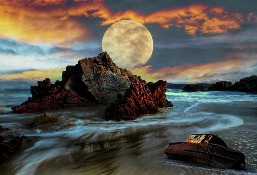 Shipwreck under the Moon Photograph by Debra and Dave Vanderlaan