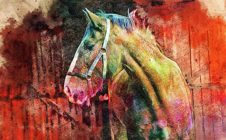 Shire horse in stable - digital painting Digital Art by Nicko Prints