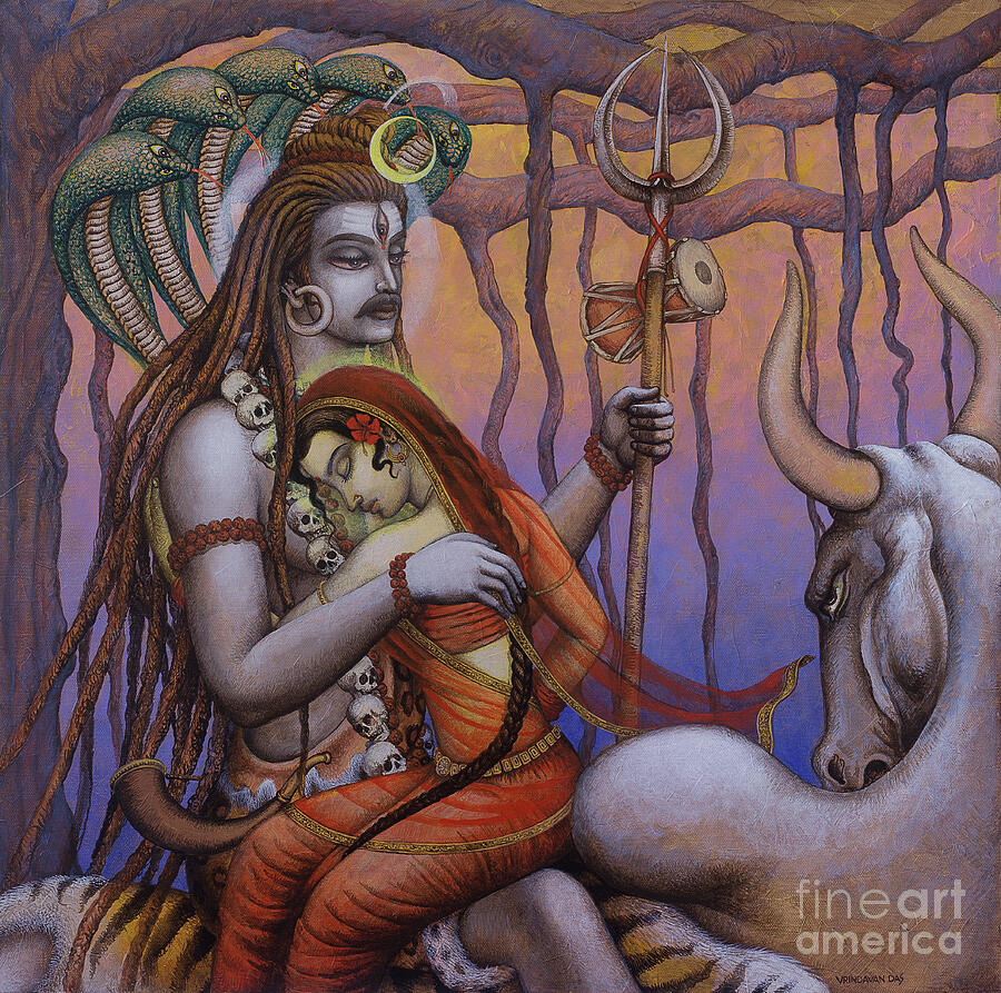 Shiva and Parvati. Shelter Painting by Vrindavan Das