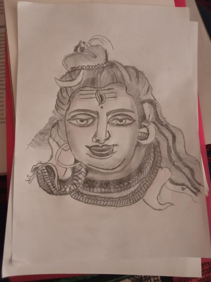 SV Creations SV Handmade Stencil Sketch of  Lord Shiva Face Modern art  Acrylic Frame Painting for Wall Living room Bedroom Office and Home  Decorations 12x16 inch Pencil 16 inch x 12