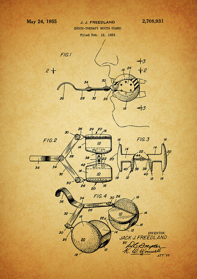 Shock Therapy Mouth Guard Patent Drawing by Dan Sproul
