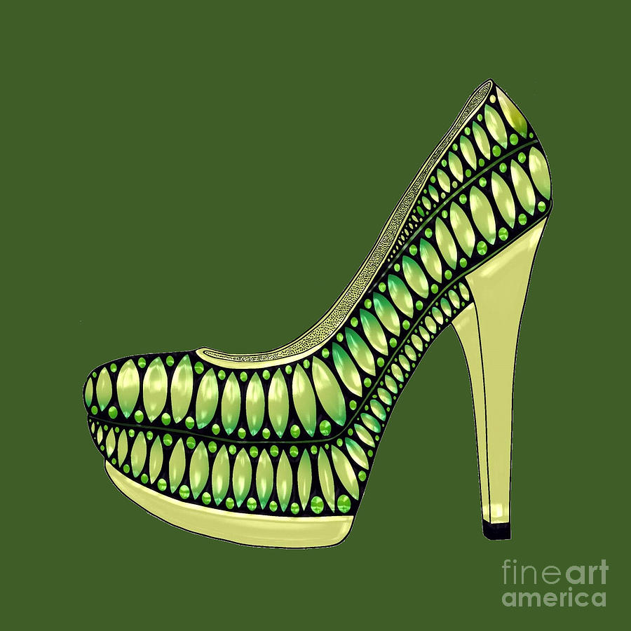 Clothing Drawing - SHOE-DLES Green by Patricia Burke