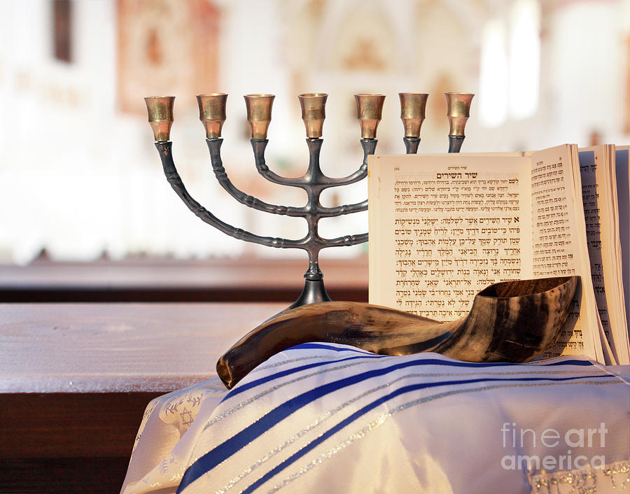 Shofar, Menorah and Jewish prayer book Photograph by Stella Levi