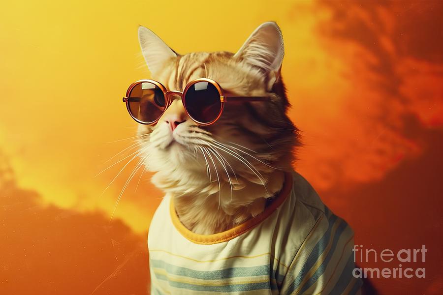 Cool Painting - shoot photo Going Sunglasses C  shoot whisker fashion stylish goofy creative glamour purr happy cool playful paw fur cute meow silly content bright fashionable sun warm sleek pounce by N Akkash